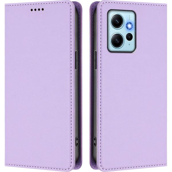 Custodia In Pelle Per Xiaomi Redmi Note 12 4G, Custodia Flip Magnetica In Finto Cuoio Con Supporto Viola Chiaro-image