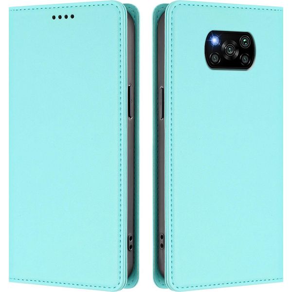 Custodia Per Xiaomi Poco X3/Poco X3 Nfc/Poco X3 Pro, Flip Cover In Finto Cuoio Antiurto Magnetica Con Supporto Turchese-image