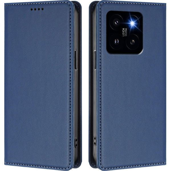 Custodia In Pelle Per Xiaomi 14 Pro, Flip Case Magnetico In Finto Cuoio Con Supporto Blu Scuro-image