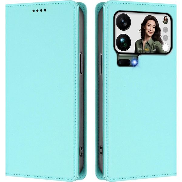 Custodia Per Xiaomi 17 Pro Max, Flip Cover In Finto Cuoio Antiurto E Magnetica Con Supporto Turchese-image