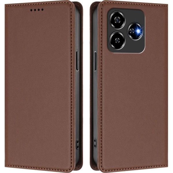 Custodia In Pelle Per Zte Axon 60/Blade V60/Nubia V60, Custodia Magnetica In Finto Cuoio Flip Con Supporto Marrone-image