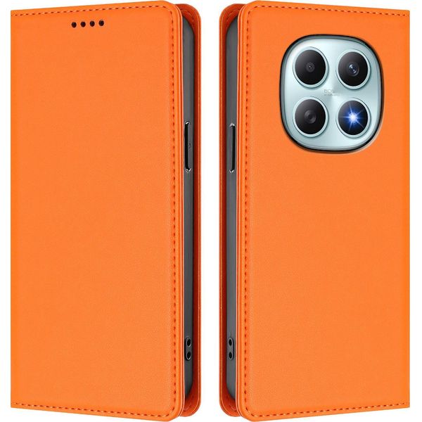 Custodia In Pelle Per Xiaomi Redmi Note 15 4G, Custodia Flip Magnetica In Finto Cuoio Con Supporto Arancione-image