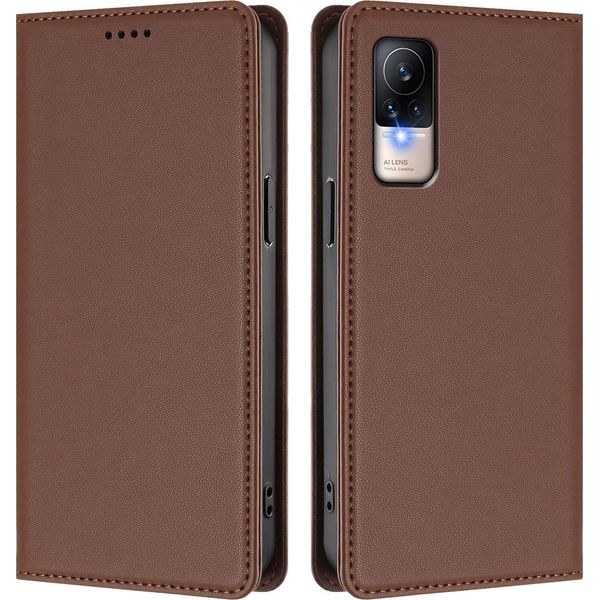 Custodia In Pelle Per Xiaomi Civi 1S, Custodia Magnetica In Finto Cuoio Con Supporto Marrone-image
