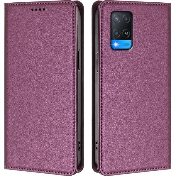 Custodia Per Telefono Cellulare Per Oppo A54 4G/A54S/A55 5G/A16/A16S/A55S 5G/A53S 5G/A56 5G, Custodia In Finto Cuoio Flip Cover Antiurto Magnetica Con Supporto Viola-image