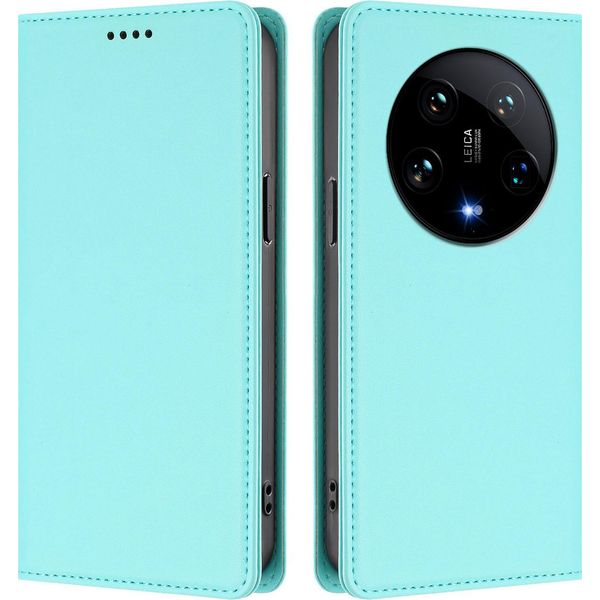 Custodia Per Xiaomi 14 Ultra, Flip Cover In Finto Cuoio Antiurto Magnetica Con Supporto Turchese-image