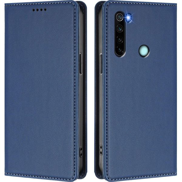 Custodia Per Xiaomi Redmi Note 8, Flip Cover In Finto Cuoio Antiurto Magnetica Con Supporto Blu Scuro-image