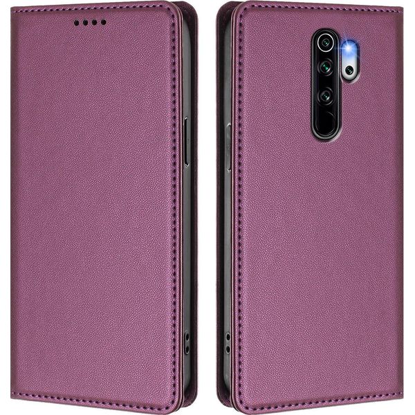 Custodia In Pelle Per Xiaomi Redmi Note 8 Pro, Custodia Flip Magnetica In Finto Cuoio Con Supporto Viola-image