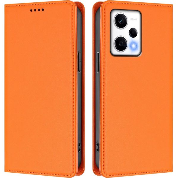 Custodia Per Xiaomi Poco X5 Pro/Redmi Note 12 Pro 5G, Flip Cover In Finto Cuoio Antiurto Magnetica Con Supporto Arancione-image