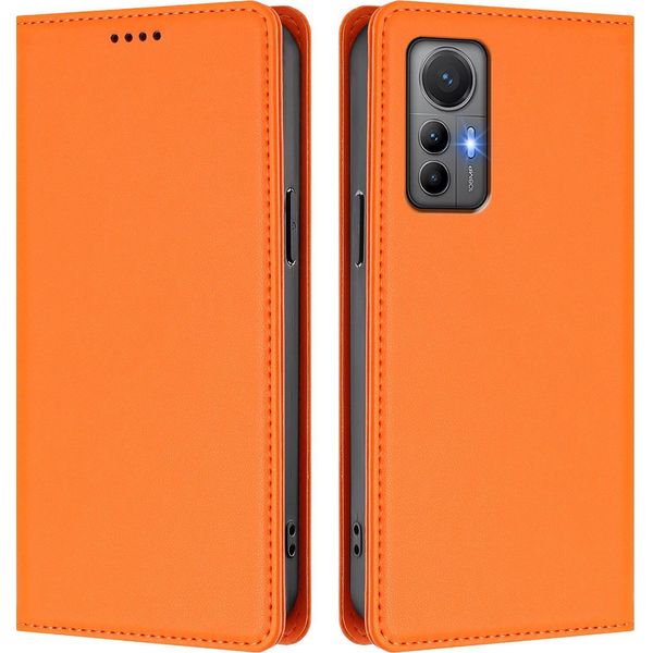 Custodia Per Xiaomi 12 Lite, Flip Cover In Finto Cuoio Antiurto Magnetica Con Supporto Arancione-image