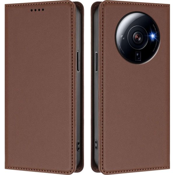 Custodia Per Xiaomi 12S Ultra, Flip Cover In Finto Cuoio Antiurto Magnetica Con Supporto Marrone-image