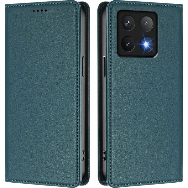 Custodia Per Xiaomi 14T, Flip Cover In Finto Cuoio Antiurto E Magnetica Con Supporto Verde-image