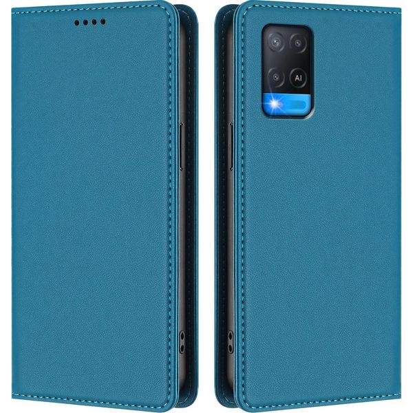 Custodia Per Telefono Cellulare Per Oppo A54 4G/A54S/A55 5G/A16/A16S/A55S 5G/A53S 5G/A56 5G, Custodia Magnetica Antiurto Flip Cover In Finto Cuoio Con Supporto Blu-image