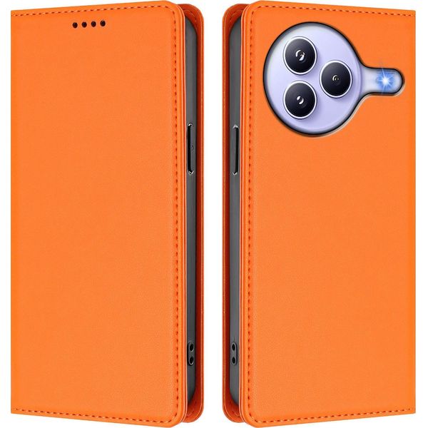 Custodia Per Xiaomi Civi 5 Pro, Flip Cover In Finto Cuoio Antiurto E Magnetica Con Supporto Arancione-image