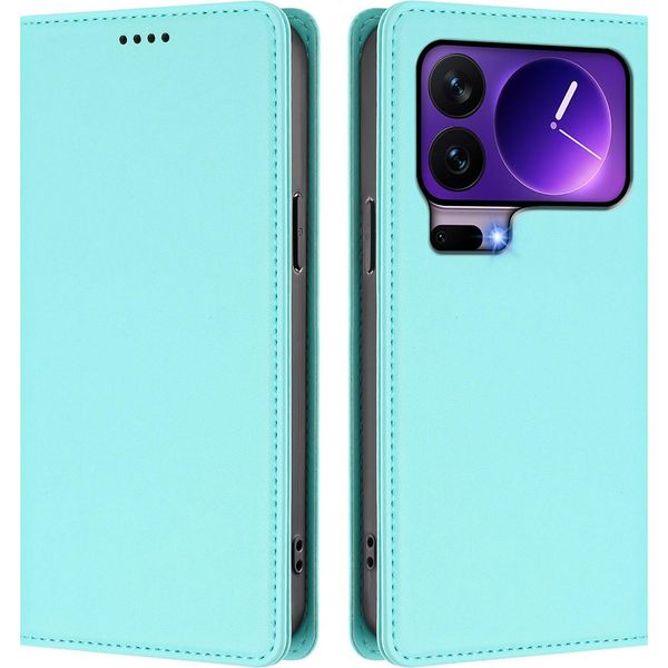 Custodia Per Xiaomi 17 Pro, Flip Cover In Finto Cuoio Antiurto E Magnetica Con Supporto Turchese-image
