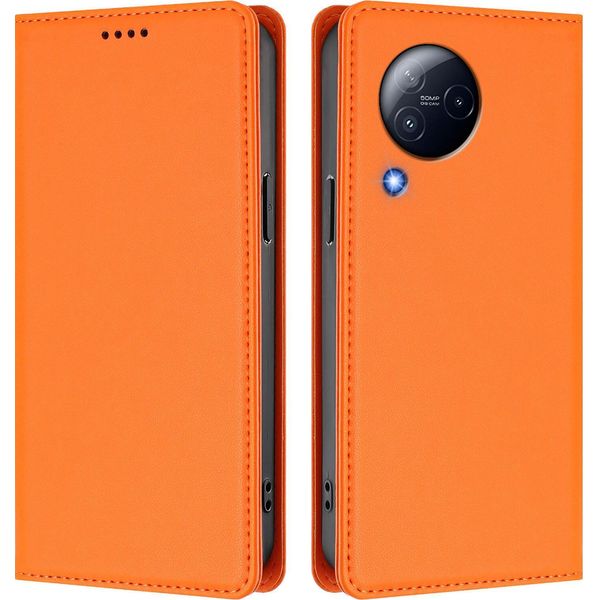 Custodia In Pelle Per Xiaomi Civi 3, Custodia Magnetica In Finto Cuoio Con Supporto Arancione-image