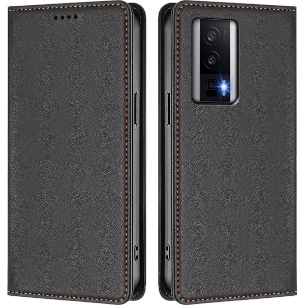 Custodia Per Xiaomi Poco F5 Pro/Redmi K60/K60 Pro, Flip Cover In Finto Cuoio Antiurto Magnetica Con Supporto Nero-image