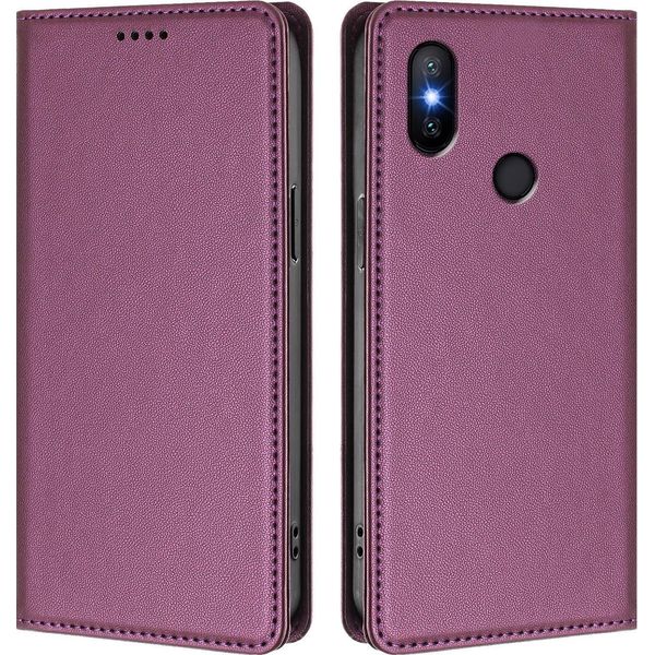 Custodia Per Xiaomi Mi A2 (Mi 6X), Flip Cover In Finto Cuoio Antiurto Magnetica Con Supporto Viola-image