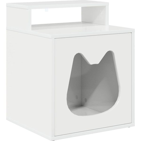 Vidaxl Casetta Per Gatti Bianco Lucido 42,5 X 40 X 52,5 Cm Materiale A Base Di Legno-image