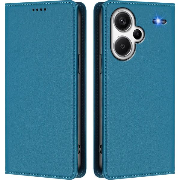 Custodia In Pelle Per Xiaomi Redmi Note 13 Pro+, Custodia Flip Magnetica In Finto Cuoio Con Supporto Lake Blu-image