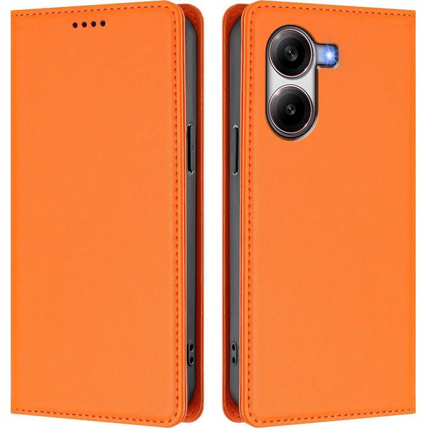 Custodia In Pelle Per Xiaomi Poco X7 Pro, Custodia Magnetica In Finto Cuoio Con Supporto Arancione-image