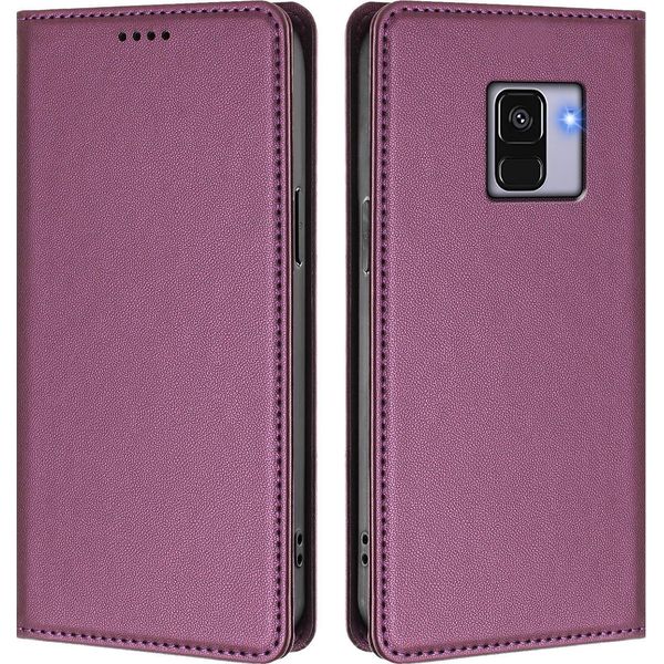 Custodia In Pelle Per Samsung Galaxy A8 2018, Flip Case Magnetico In Finto Cuoio Con Supporto Viola-image