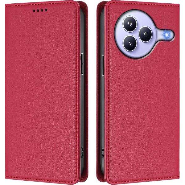 Custodia In Pelle Per Xiaomi Civi 5 Pro, Custodia Magnetica In Finto Cuoio Con Supporto Rosso-image