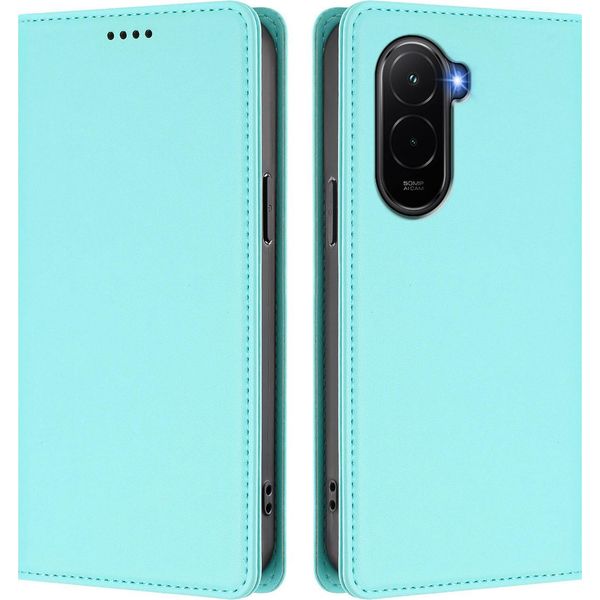 Custodia Per Xiaomi Poco M7 4G, Flip Cover In Finto Cuoio Antiurto Magnetica Con Supporto Turchese-image