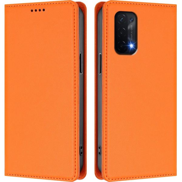 Custodia Per Telefono Cellulare Per Oppo A54 5G/Oppo A74 5G, Flip Cover In Finto Cuoio Antiurto Magnetica Con Supporto Arancione-image