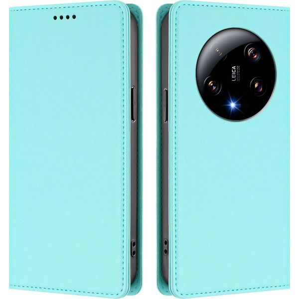 Custodia Per Xiaomi 13 Ultra, Flip Cover In Finto Cuoio Antiurto E Magnetica Con Supporto Turchese-image