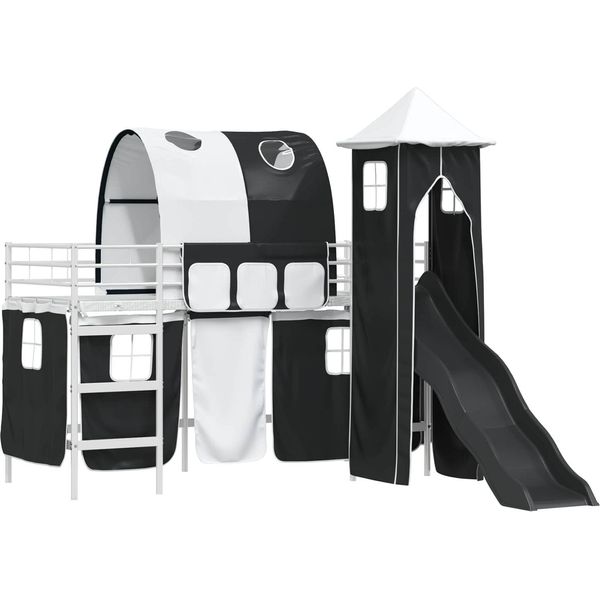 Vidaxl Letto A Soppalco Per Bambini Bianco E Nero 99,5 X 190 Cm Metallo-image