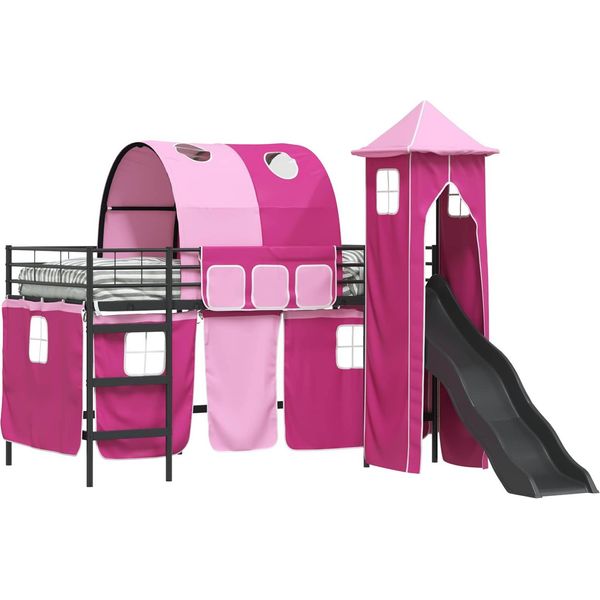 Vidaxl Letto A Soppalco Per Bambini Nero E Rosa 79,5 X 200 Cm Metallo-image