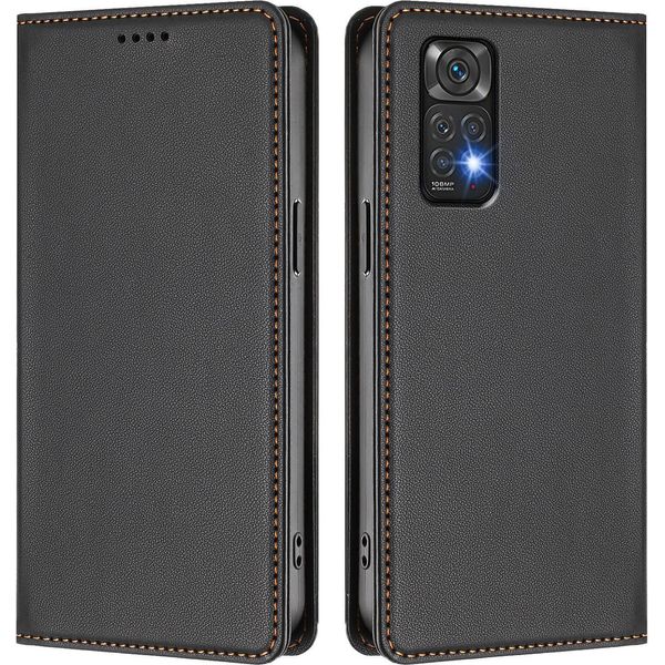Custodia Per Xiaomi Redmi Note 11S/Note 11 4G, Flip Cover In Finto Cuoio Antiurto Magnetica Con Supporto Nero-image
