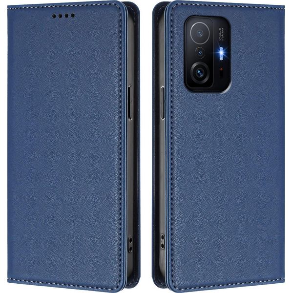 Custodia Per Xiaomi 11T / Xiaomi 11T Pro, Flip Cover In Finto Cuoio Antiurto Magnetica Con Supporto Blu Scuro-image
