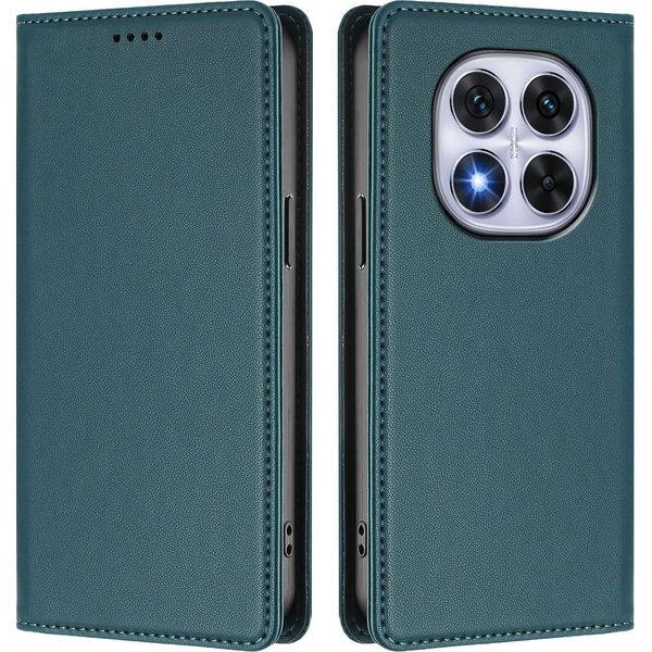 Custodia In Pelle Per Xiaomi Poco X7/Redmi Note 14 Pro 5G/14 Pro+ 5G, Custodia Flip Magnetica In Finto Cuoio Con Supporto Verde-image