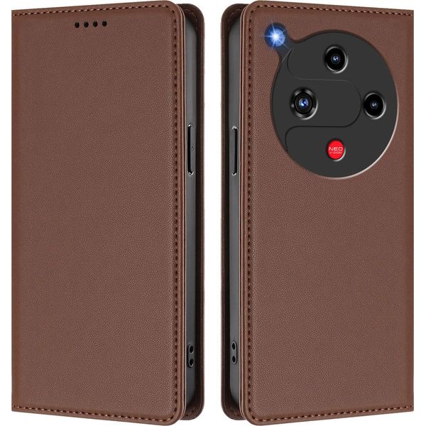 Custodia Per Telefono Cellulare Per Zte Nubia Focus 2, Custodia Magnetica Antiurto In Finto Cuoio Flip Cover Con Supporto Marrone-image