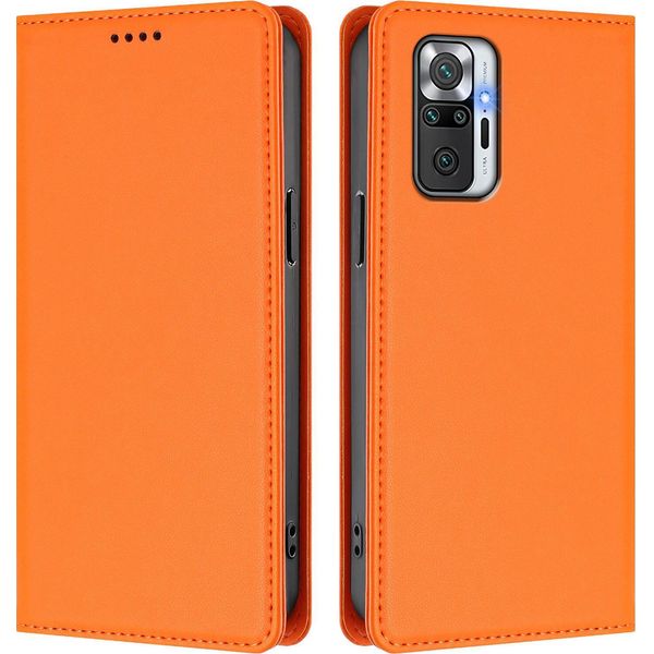 Custodia In Pelle Per Xiaomi Redmi Note 10 Pro/Note 10 Pro Max, Custodia Flip Magnetica In Finto Cuoio Con Supporto Arancione-image