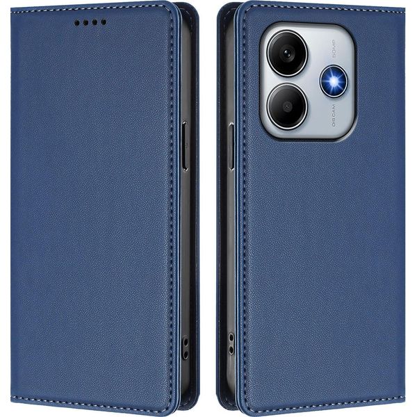 Custodia In Pelle Per Xiaomi Poco M7 Pro 5G/Redmi Note 14 5G, Custodia Flip Magnetica In Finto Cuoio Con Supporto Blu Scuro-image