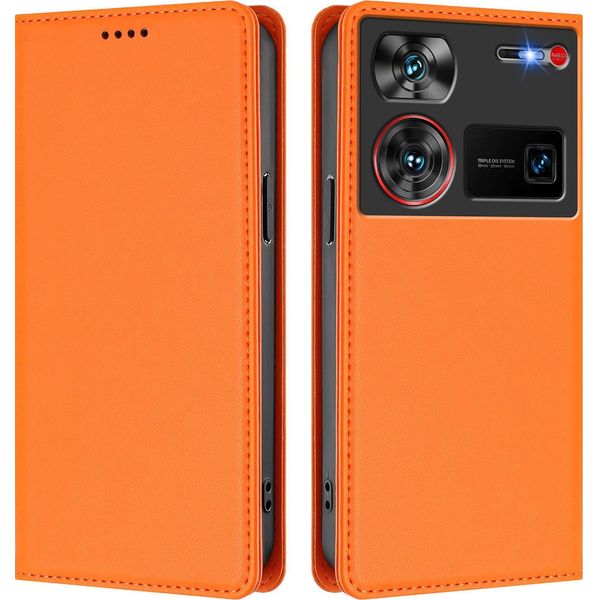 Custodia Per Telefono Cellulare Per Zte Nubia Z60 Ultra, Flip Cover In Finto Cuoio Antiurto Magnetica Con Supporto Arancione-image