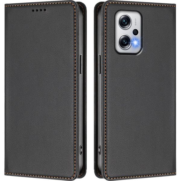 Custodia Per Xiaomi Poco X4 Gt/Redmi Note 12T Pro, Flip Cover In Finto Cuoio Antiurto Magnetica Con Supporto Nero-image