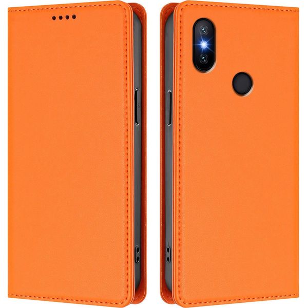 Custodia In Pelle Per Xiaomi Mi A2 (Mi 6X), Custodia Flip Magnetica In Finto Cuoio Con Supporto Arancione-image