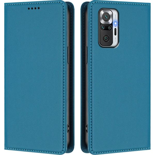 Custodia In Pelle Per Xiaomi Redmi Note 10 Pro/Note 10 Pro Max, Custodia Flip Magnetica In Finto Cuoio Con Supporto Lake Blu-image