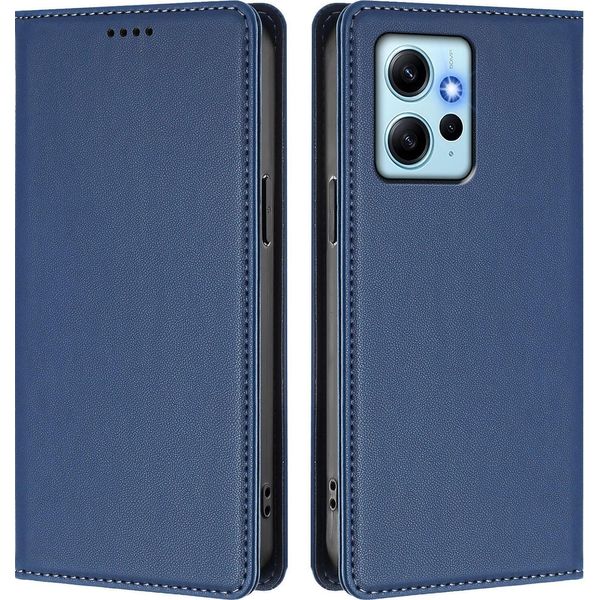Custodia Per Xiaomi Redmi Note 12 4G, Flip Cover In Finto Cuoio Antiurto Magnetica Con Supporto Blu Scuro-image