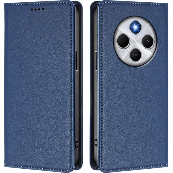 Custodia In Pelle Per Xiaomi Poco M7 5G/C75 4G/Redmi 14C/14R/A4/A3 Pro, Custodia Flip Magnetica In Finto Cuoio Con Supporto Blu Scuro-image