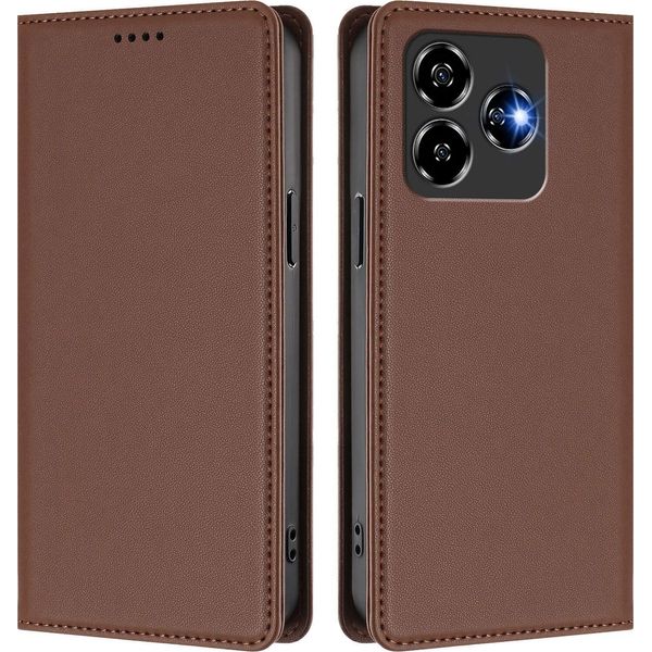 Custodia In Pelle Per Zte Blade V60 Vita/V60 Design/Axon 60 Lite, Custodia Flip Magnetica In Finto Cuoio Con Supporto Marrone-image