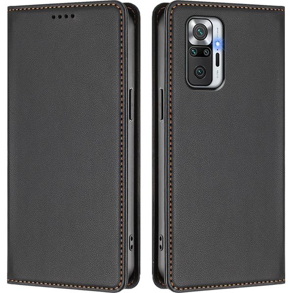 Custodia Per Xiaomi Redmi Note 10 Pro/Note 10 Pro Max, Flip Cover In Finto Cuoio Antiurto Magnetica Con Supporto Nero-image