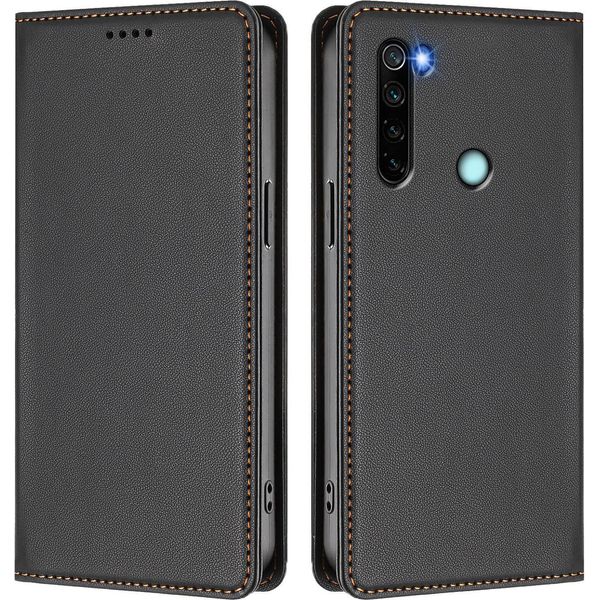 Custodia Per Xiaomi Redmi Note 8, Flip Cover In Finto Cuoio Antiurto E Magnetica Con Supporto Nero-image
