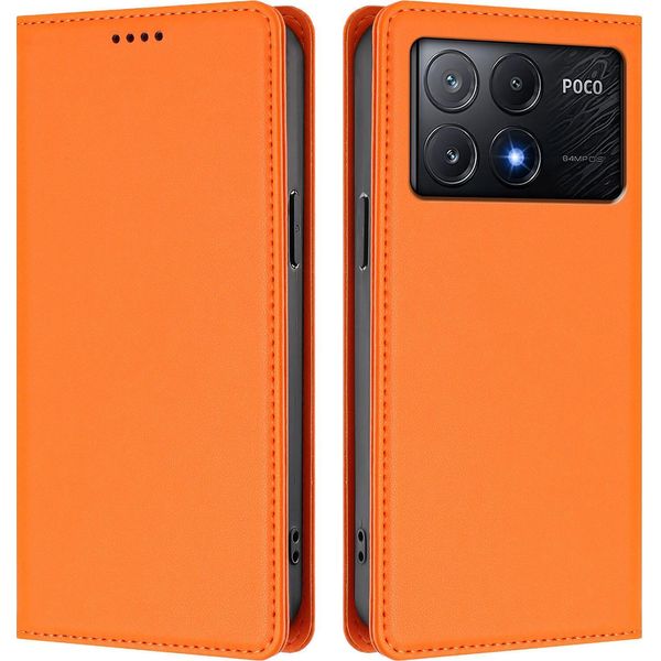 Custodia In Pelle Per Xiaomi Poco X6 Pro, Custodia Magnetica In Finto Cuoio Con Supporto Arancione-image