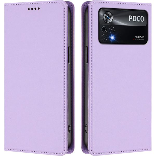 Custodia In Pelle Per Xiaomi Poco X4 Pro 5G, Custodia Flip Magnetica In Finto Cuoio Con Supporto Viola Chiaro-image