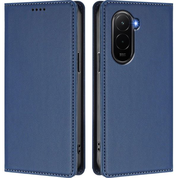 Custodia Per Xiaomi Poco M7 4G, Flip Cover In Finto Cuoio Antiurto Magnetica Con Supporto Blu Scuro-image
