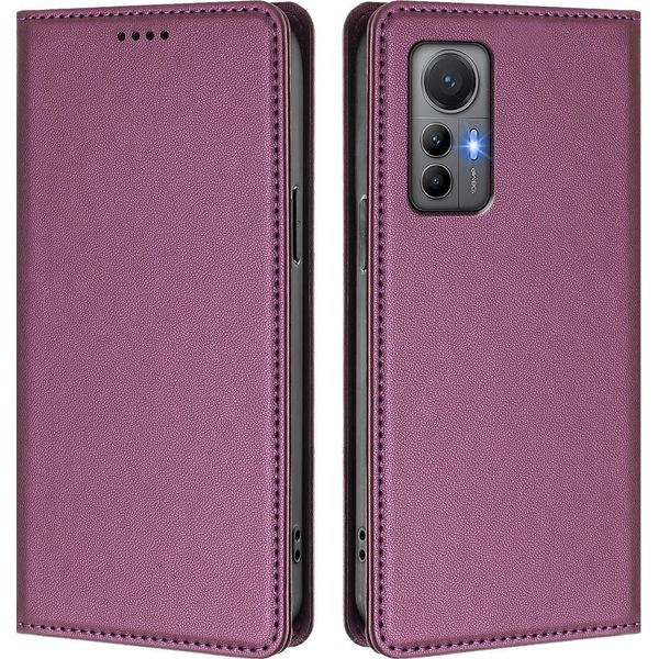 Custodia Per Xiaomi 12 Lite, Flip Cover In Finto Cuoio Antiurto E Magnetica Con Supporto Viola-image